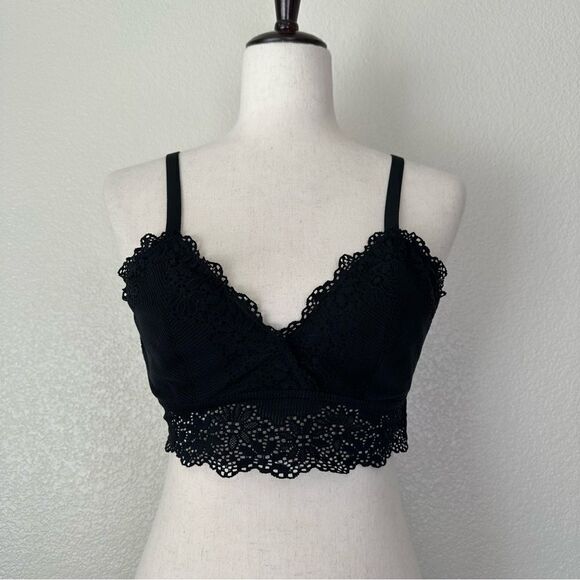 Aerie Laser Cut Lace Wireless Adjustable Strap Black Brallette - Picture 1 of 12